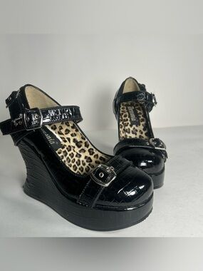 Demonia Bravo-09 Curve Wedge Black Mary Jane Heels